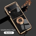 thumbnail image 1 of Electroplated Case for Samsung Galaxy Z Flip 4 5G, Slim Thin Light Plating Frame Rotatable Metal Ring Holder Bracket Cover with Magnetic Car Mount Rugged Shockproof Anti-Scratches Case, Black, 1 of 12
