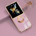 thumbnail image 1 of Electroplated Case for Samsung Galaxy Z Flip 6 with Rotatable Metal Ring Stand, Slim Plating Frame Bracket Cover Support Magnetic Car Mount, Shockproof Anti-Scratches Rugged Case, Lightpurple, 1 of 11