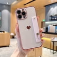 thumbnail image 1 of Electroplated Case for iPhone 12 Pro, Cute Heart Pattern Slim Lightweight Soft Silicone Shockproof Cover with Wristband Kickstand Lens Protection Phone Case for iPhone 12 Pro, Pink, 1 of 10