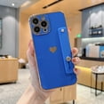 thumbnail image 1 of Electroplated Case for iPhone 12 Pro, Cute Heart Pattern Slim Lightweight Soft Silicone Shockproof Cover with Wristband Kickstand Lens Protection Phone Case for iPhone 12 Pro, Darkblue, 1 of 9
