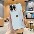 thumbnail image 1 of Electroplated Case for iPhone 13, Cute Heart Pattern Slim Lightweight Soft Silicone Shockproof Cover with Wristband Kickstand Lens Protection Phone Case for iPhone 13, White, 1 of 6