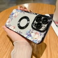 thumbnail image 1 of Electroplated Case for iPhone 13 Pro, Floral Flower Pattern Transparent Cover, Logo Hollow TPU Shockproof Lens Protector Slim Lightweight Case for iPhone 13 Pro,Black, 1 of 1