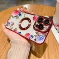 thumbnail image 1 of Electroplated Case for iPhone 13 Pro, Floral Flower Pattern Transparent Cover, Logo Hollow TPU Shockproof Lens Protector Slim Lightweight Case for iPhone 13 Pro,Red, 1 of 1
