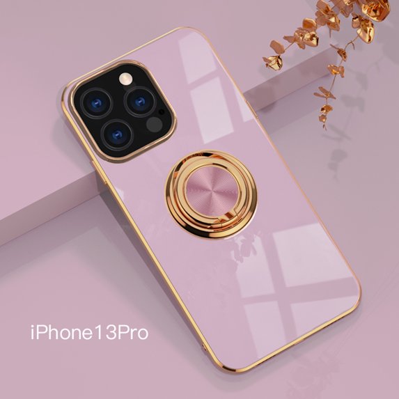 Electroplated Case for iPhone 13 Pro, Slim Thin Light Plating Frame Rotatable Metal Ring Holder Bracket Cover with Magnetic Car Mount Rugged Shockproof Anti-Scratches Case,Lightpurple
