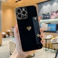 thumbnail image 1 of Electroplated Case for iPhone 14, Cute Heart Pattern Slim Lightweight Soft Silicone Shockproof Cover with Wristband Kickstand Lens Protection Phone Case for iPhone 14, Black, 1 of 9
