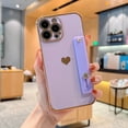 thumbnail image 1 of Electroplated Case for iPhone 14 Plus, Cute Heart Pattern Slim Lightweight Soft Silicone Shockproof Cover with Wristband Kickstand Lens Protection Phone Case for iPhone 14 Plus, Purple, 1 of 8