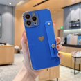 thumbnail image 1 of Electroplated Case for iPhone 14 Pro, Cute Heart Pattern Slim Lightweight Soft Silicone Shockproof Cover with Wristband Kickstand Lens Protection Phone Case for iPhone 14 Pro, Darkblue, 1 of 7