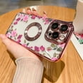 thumbnail image 1 of Electroplated Case for iPhone 14 Pro Max, Floral Flower Pattern Magnetic MagSafe Cover, Compatible with Wireless Charging, Logo Hollow TPU Shockproof Lens Protector Case for iPhone 14 Pro Max,Rosegold, 1 of 1