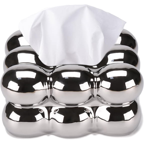 Electroplated Ceramic Tissue Box Modern Silver Tissue Holder for Bathroom, Dresser, Living Room & Dining Room Home Dcor (RL Silver 1 PC)