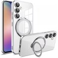 thumbnail image 1 of Electroplated Clear Magnetic Case with Hidden Finger Ring Holder for Samsung Galaxy A54 A34 A24 A14 A04S A23 A53 A13 A12 A52 A32 A52S A15 A05 A05S 4G 5G Phone Case (Silver,A05), 1 of 8