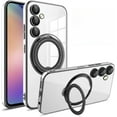 thumbnail image 1 of Electroplated Clear Magnetic Case with Hidden Finger Ring Holder for Samsung Galaxy A54 A34 A24 A14 A04S A23 A53 A13 A12 A52 A32 A52S A15 A05 A05S 4G 5G Phone Case (Black,A13 4G), 1 of 8