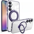 thumbnail image 1 of Electroplated Clear Magnetic Phone case with Hidden Finger Ring Holder, Drop-Proof and wear-Resistant, for Samsung Galaxy S24 S23 S22 S20 Ultra Plus FE Phone case (Dark Purple,S22 Plus), 1 of 8