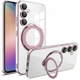 thumbnail image 1 of Electroplated Clear Magnetic Phone case with Hidden Finger Ring Holder, Drop-Proof and wear-Resistant, for Samsung Galaxy S24 S23 S22 S20 Ultra Plus FE Phone case (Pink,S22), 1 of 8