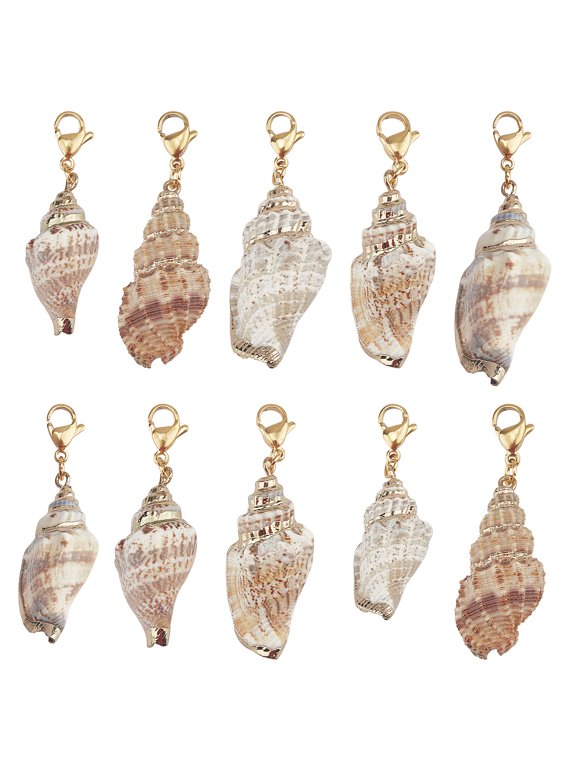 Electroplated Conch Shell Pendants with 304 Stainless Steel Lobster Claw Clasps Golden 43mm 10pcs/bag