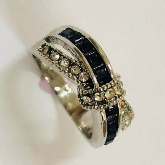 Electroplated Geometric Metal Ring with Amethyst Accents and Diamond Detailing Individually Packed Ring European American Fashion Jewelry