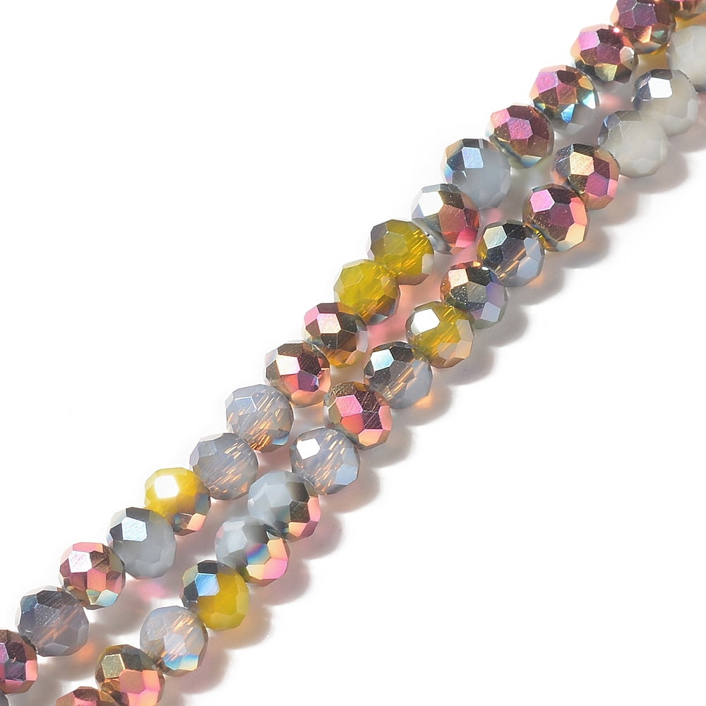 Electroplated Glass Beads Strands Multi-color Plated Faceted Abacus Colorful 4x3mm Hole: 0.9mm 128pcs/strand 17.13 inch(43.5cm)