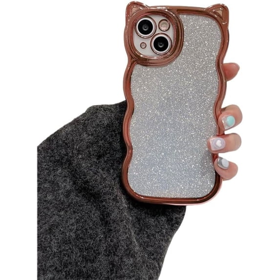 Electroplated Glitter cat Ears Phone case with Glitter Paper, Fashionable Cartoon Cute, Drop-Proof and wear-Resistant, for iPhone 15 14 13 12 11 Pro Max Phone Case (Red,iPhone 14 Pro Max)