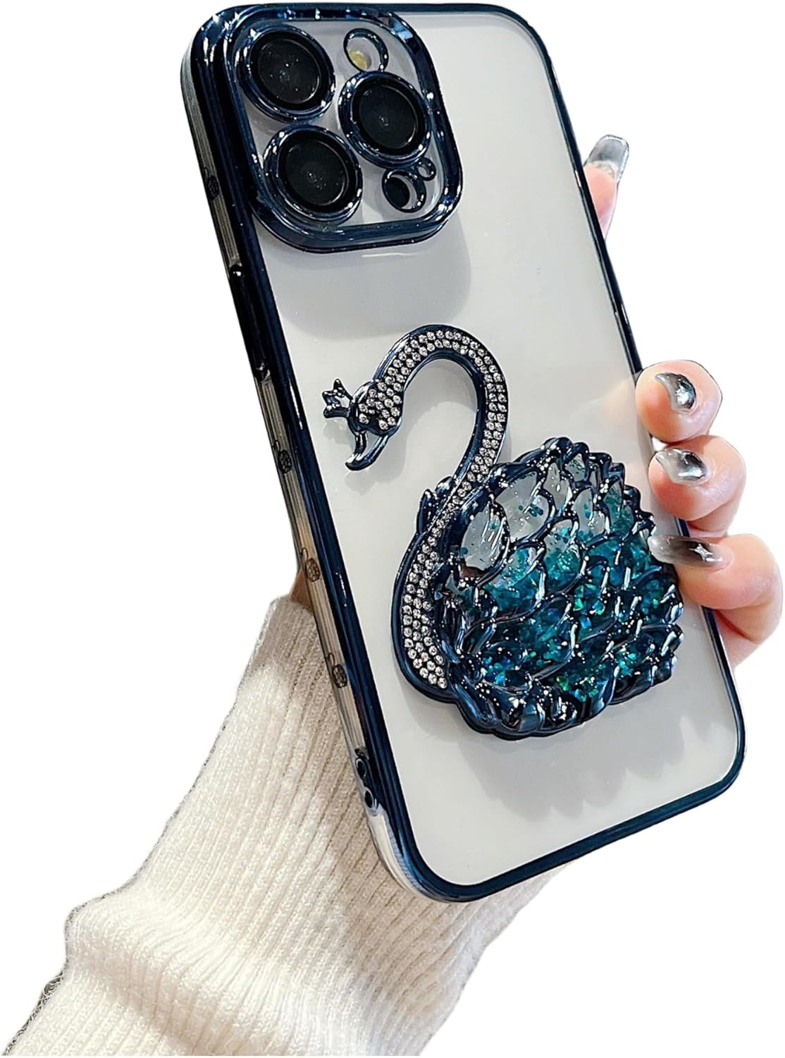 Electroplated Glitter swan Pattern Phone case with Glitter or Without  Glitter Paper, Drop-Proof, Light Luxury Style, for iPhone 15 14 13 12 11  Pro Max ...