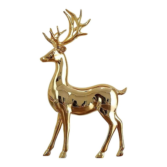 Electroplated Gold Deer Statue Pair, Home Decor Deer Figurines for Living Room TV Cabinet, Symbolic Decoration for Good Fortune, Gold Finish Deer Ornaments