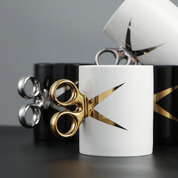 Electroplated Gold/Silver Handle Ceramic Mug - Ceramic Tea/Hot Chocolate Cup, Dishwasher & Microwave Safe for Home/Office/Kitchen, Elegant Gift for Birthdays/Holidays/Valentine's Day, 350ml, White