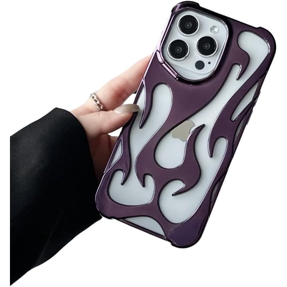 Electroplated Hollow Heat Dissipation Flame Pattern Phone Case for iPhone (Purple,iPhone 13 Pro)