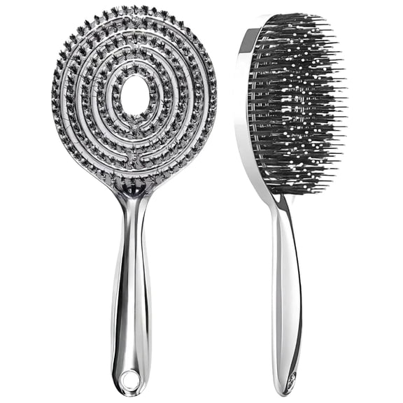 Electroplated Hollow Round Bristle Hair Brush Quick Drying Anti Static Scalp Care and Heat Protection for Smooth Voluminous Hair.