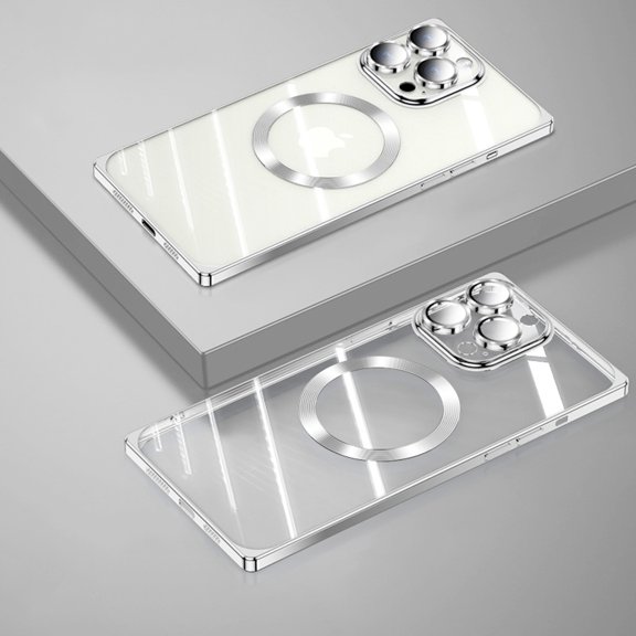 Electroplated Magnetic Clear Case for iPhone 14 Pro Max, Compatible with MagSafe Wireless Charging, Slim Lightweight Cover with Lens Protector Dustproof Net Case for iPhone 14 Pro Max,Silver