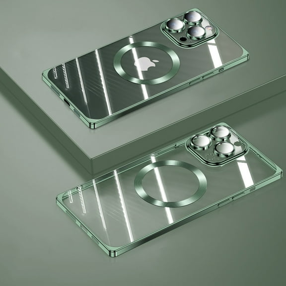 Electroplated Magnetic Clear Case for iPhone 15 Pro Max, Compatible with MagSafe Wireless Charging, Slim Lightweight Cover with Lens Protector Dustproof Net Case, Darkgreen