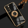 thumbnail image 1 of Electroplated Magnetic Ring Holder Case, 360 Degree with Rotation Metal Finger Ring Holder Magnet Car Holder Soft Silicone Shockproof Cover for Samsung Galaxy S21 FE - Black, 1 of 6