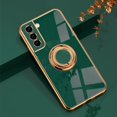 thumbnail image 1 of Electroplated Magnetic Ring Holder Case, 360 Degree with Rotation Metal Finger Ring Holder Magnet Car Holder Soft Silicone Shockproof Cover for Samsung Galaxy S21 FE - Dark Green, 1 of 13