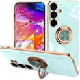 thumbnail image 1 of Electroplated Magnetic Ring Holder Case for Samsung Galaxy S24, 360 Degree with Rotation Metal Anti-Drop Finger Ring Holder Magnet Car Holder Soft Slim Silicone Shockproof Cover - Mint Green, 1 of 18