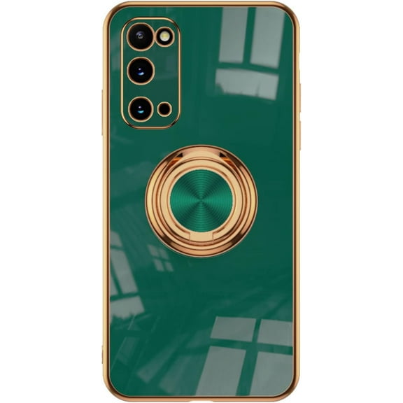 Electroplated Magnetic Ring Holder Phone Case for Samsung Galaxy A22 A32 A42 A52 S A72 A82 4G 5G, Soft Lined Shockproof Back Cover(Dark Green,A22 5G)