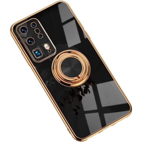 Electroplated Magnetic Ring Holder Phone Case for Samsung Galaxy Note 20 Ultra 10 Pro 9, Soft Lined Shockproof Back Cover(Black,Note 20 Ultra)
