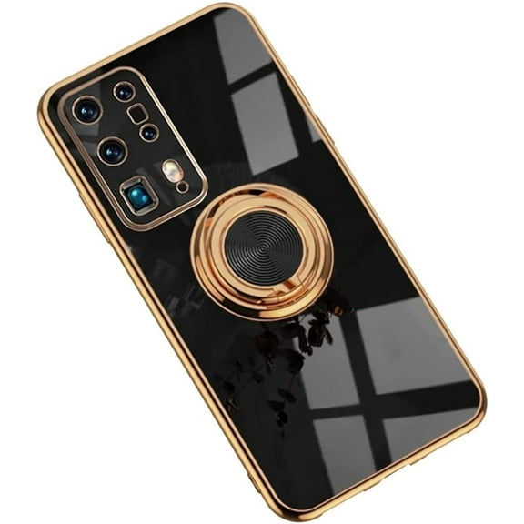 Electroplated Magnetic Ring Holder Phone Case for Samsung Galaxy Note 20 Ultra 10 Pro 9, Soft Lined Shockproof Back Cover(Black,Note 20)