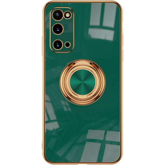 Electroplated Magnetic Ring Holder Phone Case for Samsung Galaxy S10 Plus S10, Soft Lined Shockproof Back Cover(Dark Green,S10)