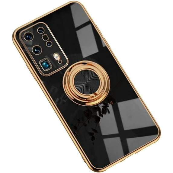 Electroplated Magnetic Ring Holder Phone Case for Samsung Galaxy S22 Ultra S21 Plus S20 FE, Soft Lined Shockproof Back Cover(Black,S20)