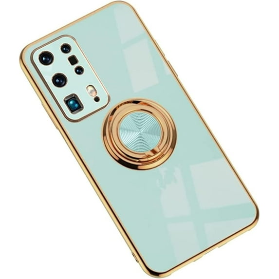 Electroplated Magnetic Ring Holder Phone Case for Samsung Galaxy S22 Ultra S21 Plus S20 FE, Soft Lined Shockproof Back Cover(Green,S22 Plus)