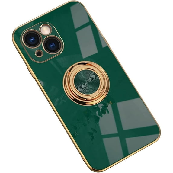 Electroplated Magnetic Ring Stand Phone Case for iPhone 13 Pro Max 12 11 X XS XR SE2 7 8 Plus, Soft Lined Shockproof Back Cover(Dark Green,11 Pro)