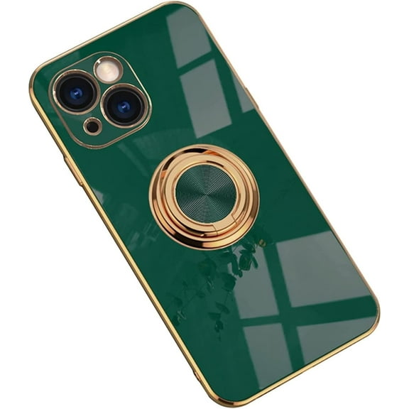 Electroplated Magnetic Ring Stand Phone Case for iPhone 13 Pro Max 12 11 X XS XR SE2 7 8 Plus, Soft Lined Shockproof Back Cover(Dark Green,11 Pro)