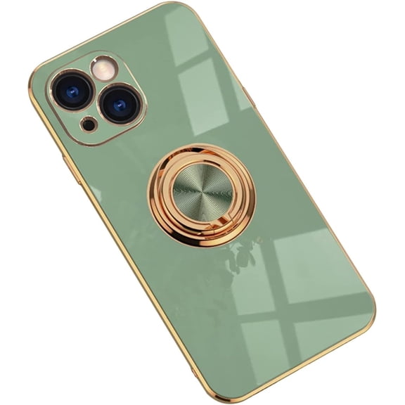 Electroplated Magnetic Ring Stand Phone Case for iPhone 13 Pro Max 12 11 X XS XR SE2 7 8 Plus, Soft Lined Shockproof Back Cover(Green,XR)