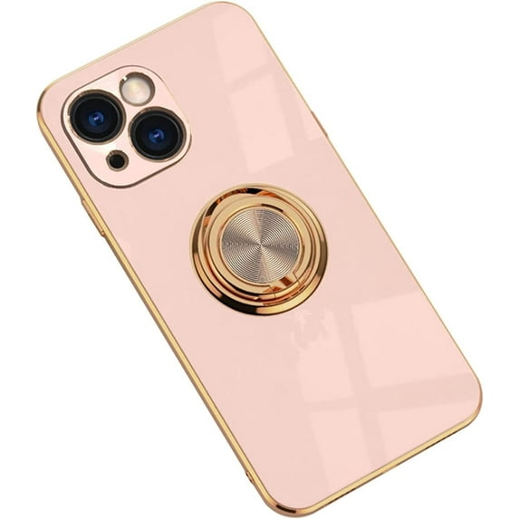 Electroplated Magnetic Ring Stand Phone Case for iPhone 13 Pro Max 12 11 X XS XR SE2 7 8 Plus, Soft Lined Shockproof Back Cover(Pink,12)