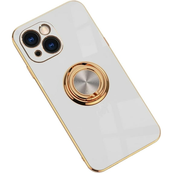 Electroplated Magnetic Ring Stand Phone Case for iPhone 13 Pro Max 12 11 X XS XR SE2 7 8 Plus, Soft Lined Shockproof Back Cover(White,X/XS)