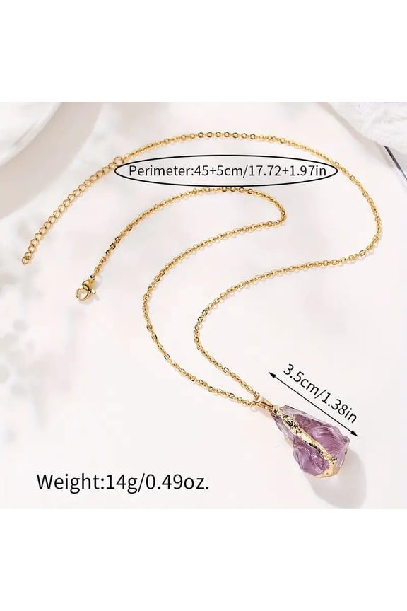Electroplated Natural Amethyst Raw Rough Pendant Necklaces 201 Stainless Steel Cable Chain Necklaces for Women Golden 17.72 inch(45cm) diy