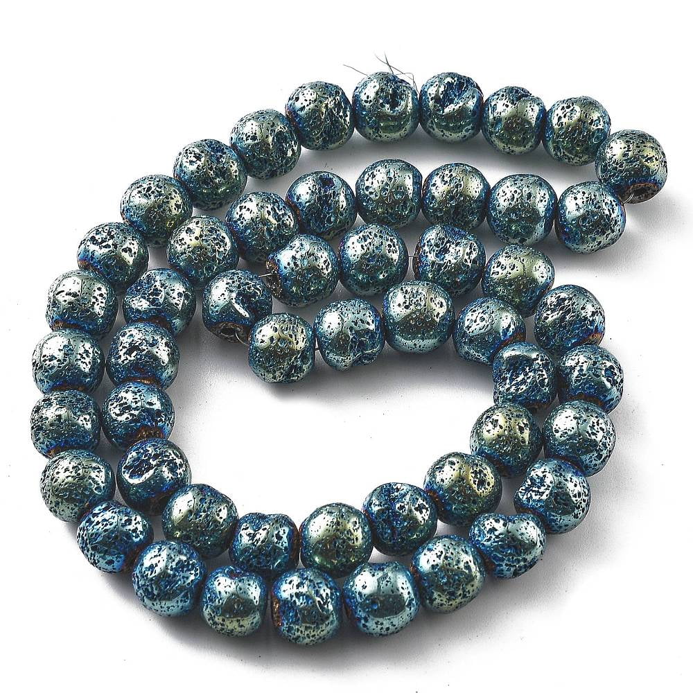 Electroplated Natural Lava Rock Beads Strands Round Green Plated 8.5mm Hole: 1.5mm about 52pcs/strand 16.14 inch(41cm)