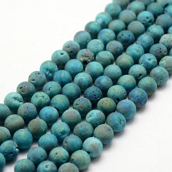 Electroplated Natural Quartz Beads Strands Druzy Geode Round Dark Turquoise 8mm Hole: 1mm 50pcs/strand 15.3 inch(39cm)