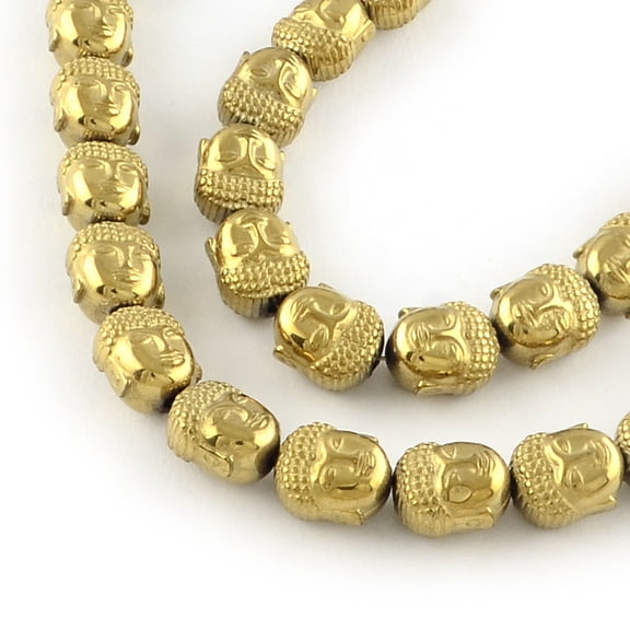 Electroplated Non-magnetic Hematite Beads Strands Buddha Head Golden Plated 10x9x7mm Hole: 1mm 40pcs/strand 15.7 inch