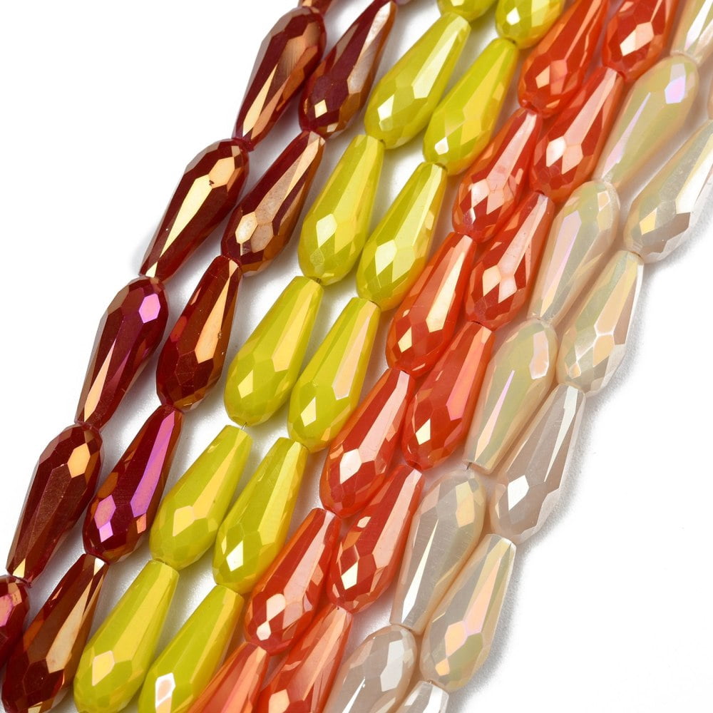 Electroplated Opaque Glass Beads Strands Full Rainbow Plated Faceted Teardrop Mixed Color 15x6mm Hole: 1mm about 47~ 50pcs/Strand 25~26.8 inches(63.5~68cm)