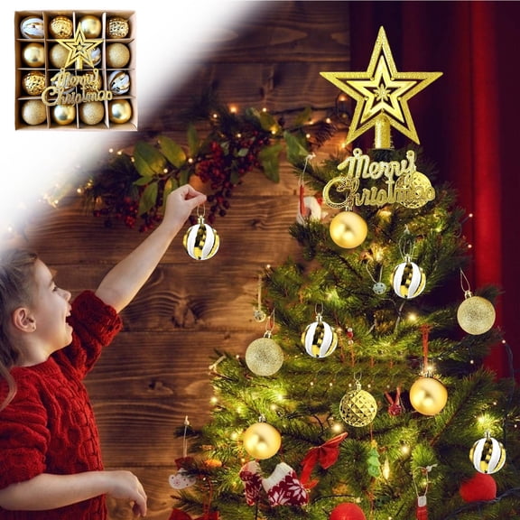 Electroplated Painted Christmas Ornaments Set, Multi-Design Hanging Decor with Tree Topper, Festive Gifts for Xmas Tree & Holiday Decoration