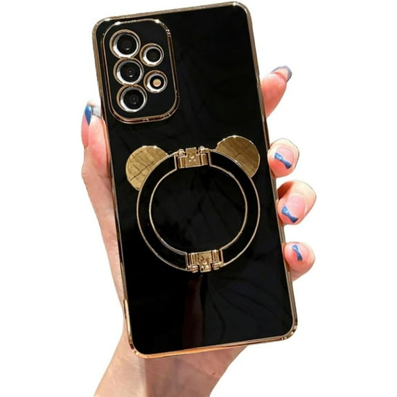 Electroplated Panda Stand Phone case, Hidden Stand, Cute Cartoon, for Samsung Galaxy A12 A22 A32 A51 A71 A52 A53 A72 A73 A21S A70 A13 A14 A24 A34 A54 Phone Case (Black,A34 5G)