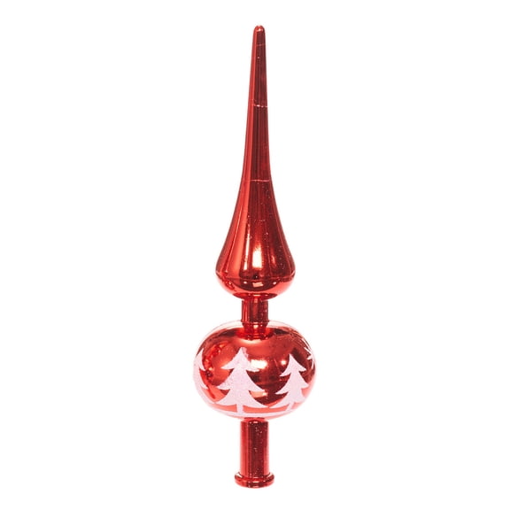 Electroplated Plastic Christmas Tree Top Finial, Pointed Spire Treetop Ornament with Painted Holiday Pattern for Tree Top Mantel Holiday Decor, 1 Pack